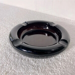 Vintage 1970s Brown Dark Glass Ashtray Trinket Dish Heavy